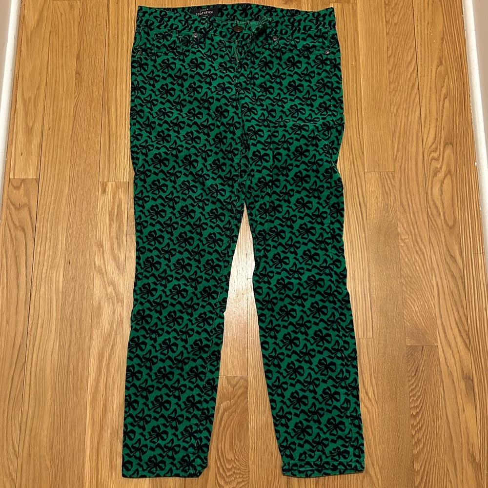 J. Crew Green Corduroy Bow Toothpick Pant